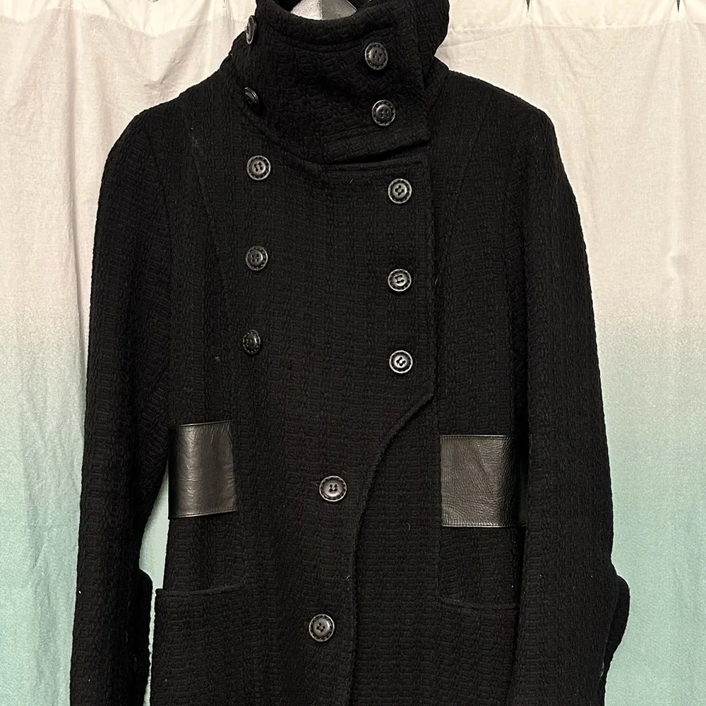 Mackage wool and leather military style coat with bell sleeves - Picture 2 of 15